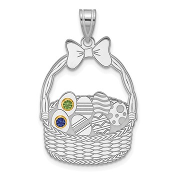 Sterling Silver 2 Birthstone with 14ky Bezel Easter Basket Pendant — alternate view