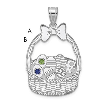 SSilver 2 Birthstone with SSilver Bezel Easter Basket Pendant