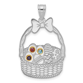 Sterling Silver 3 Birthstone with 14ky Bezel Easter Basket Pendant — alternate view