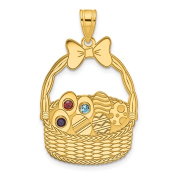 SSilver/Gold-Plated 3 Birthstone w/SSilver Bezel Easter Basket Pendan — alternate view