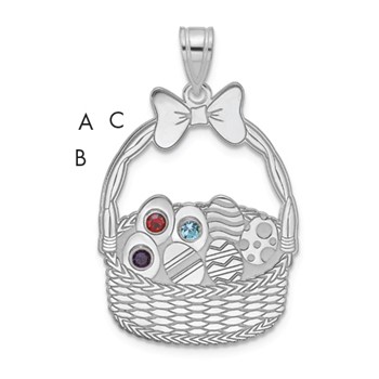 SSilver 3 Birthstone with SSilver Bezel Easter Basket Pendant
