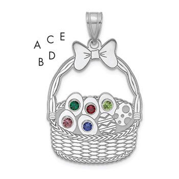 SSilver 5 Birthstone w/SSilver Bezel Easter Basket Pendant