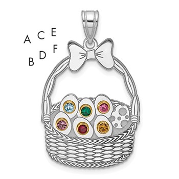 Sterling Silver 6 Birthstone with 14ky Bezel Easter Basket Pendant