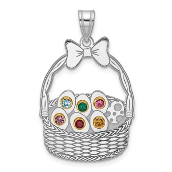 Sterling Silver 6 Birthstone with 14ky Bezel Easter Basket Pendant — alternate view