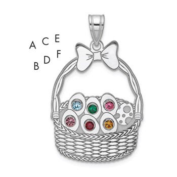 SSilver 6 Birthstone w/ SSilver Bezel Easter Basket Pendant