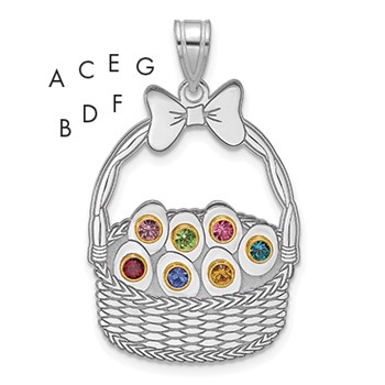 Sterling Silver 7 Birthstone with 14ky Bezel Easter Basket Pendant