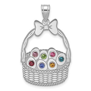 SSilver 7 Birthstone w/SSilver Bezel Easter Basket Pendant — alternate view