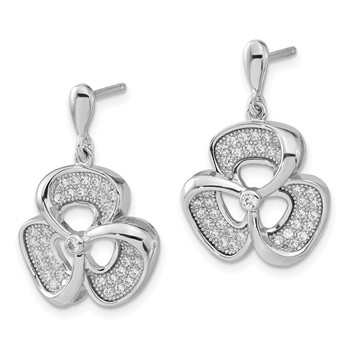 Brilliant Embers Sterling Silver Polished CZ Clover Post Dangle Earrings — alternate view