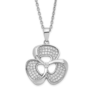 Brilliant Embers Sterling Silver Polished CZ Clover w/ 2inch ext Necklace