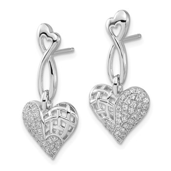 Brilliant Embers Sterling Silver Polished CZ Heart Post Dangle Earrings — alternate view