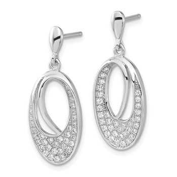 Brilliant Embers Sterling Silver Polished CZ Oval Post Dangle Earrings — alternate view