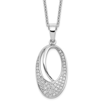 Brilliant Embers Sterling Silver Rhodium-plated 48 Stone 18 inch Micro Pavé CZ Oval Necklace with 2 Inch Extender