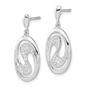 Brilliant Embers Sterling Silver Polished CZ Oval Post Dangle Earrings — alternate view