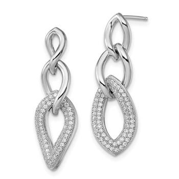 Brilliant Embers Sterling Silver Rhodium-plated 132 Stone Micro Pavé CZ Dangle Post Earrings — alternate view