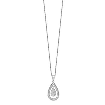 Brilliant Embers Sterling Silver Rhodium-plated 64 Stone 18 inch Micro Pavé CZ Teardrop Necklace with 2 Inch Extender — alternate view