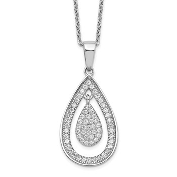 Brilliant Embers Sterling Silver Rhodium-plated 64 Stone 18 inch Micro Pavé CZ Teardrop Necklace with 2 Inch Extender