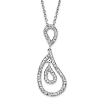 Sterling Silver & CZ Brilliant Embers Polished Teardrop Necklace