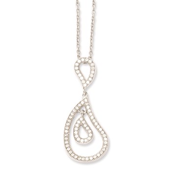 Sterling Silver & CZ Brilliant Embers Polished Teardrop Necklace — alternate view