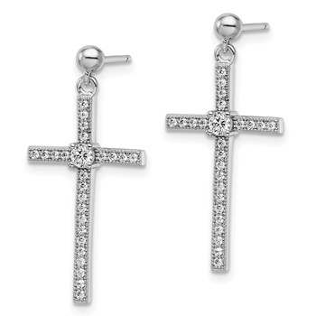 Brilliant Embers Sterling Silver Rhodium-plated 50 Stone Micro Pavé CZ Cross Dangle Earrings — alternate view