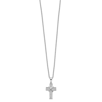 Brilliant Embers Sterling Silver Rhodium-plated 38 Stone 18 inch Micro Pavé CZ Polished Cross Necklace with 2 Inch Extender — alternate view