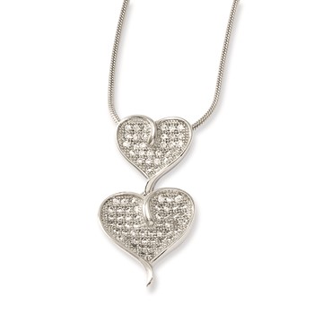 Sterling Silver & CZ Brilliant Embers Polished Double Heart Necklace — alternate view