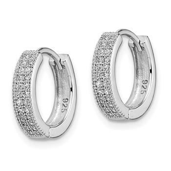 Brilliant Embers Sterling Silver Rhodium-plated 48 Stone Micro Pavé CZ Hinged Hoop Earrings — alternate view