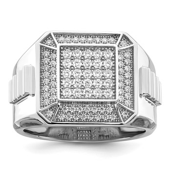 Brilliant Embers Sterling Silver Rhodium-plated 89 Stone Micro Pavé CZ Polished Men's Ring