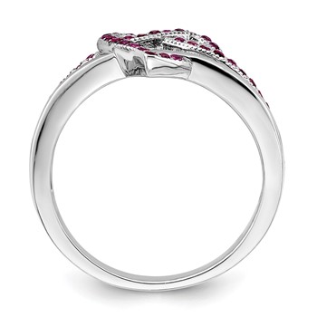 Brilliant Embers Sterling Silver Rhodium-plated 41 Stone Micro Pavé Red and White CZ Heart Ring — alternate view