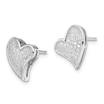Brilliant Embers Sterling Silver Rhodium-plated 56 Stone Micro Pavé CZ Heart Post Earrings — alternate view