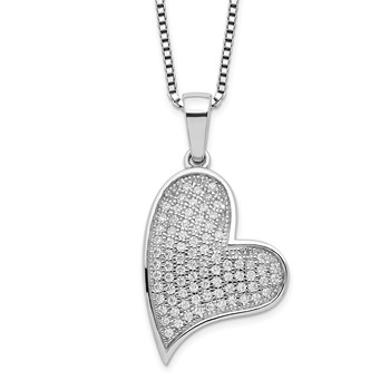Brilliant Embers Sterling Silver Rhodium-plated 84 Stone 18 inch Micro Pavé CZ Heart Necklace with 2 Inch Extender
