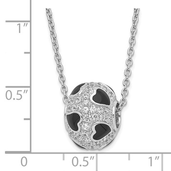 True Fire Sterling Silver Black Enamel & CZ Heart Bead Necklace — alternate view