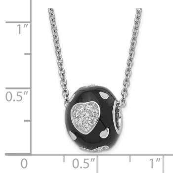 True Fire Sterling Silver Black Enamel & CZ Hearts Bead Necklace — alternate view