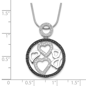 Sterling Silver Black & Clear CZ Brilliant Embers Heart Necklace — alternate view