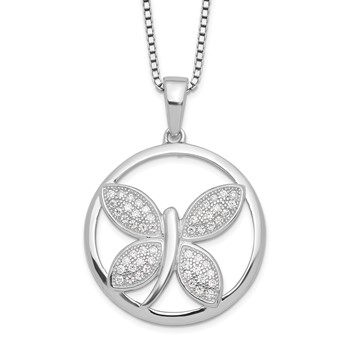 Brilliant Embers Sterling Silver Rhodium-plated 52 Stone 18 inch Micro Pavé CZ Butterfly Necklace with 2 Inch Extender