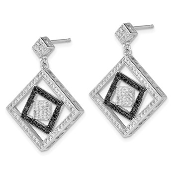 True Fire Sterling Silver Black & White CZ Square Design Dangle Earrings — alternate view
