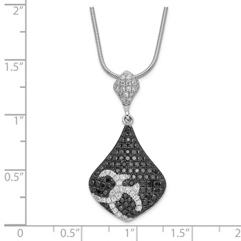 Sterling Silver Black & Clear CZ Teardrop Shape Brilliant Embers Necklace — alternate view