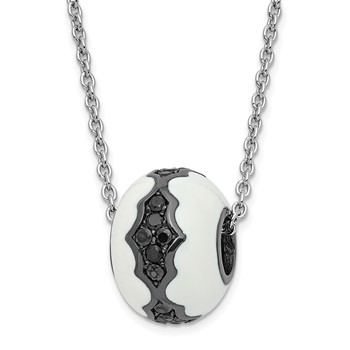 True Fire Sterling Silver White Enamel & Black CZ Bead Necklace
