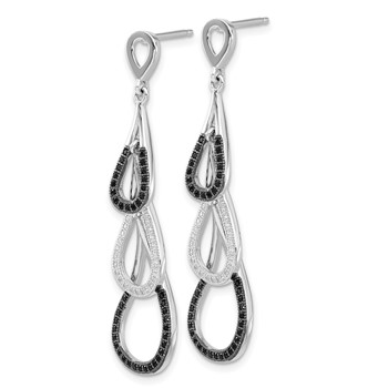 True Fire Sterling Silver Black & White CZ Teardrop Dangle Post Earrings — alternate view