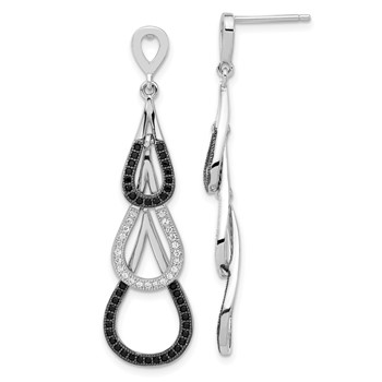 True Fire Sterling Silver Black & White CZ Teardrop Dangle Post Earrings