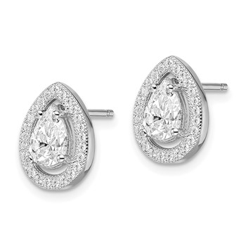 Brilliant Embers Sterling Silver Rhodium-plated 52 Stone Pear Halo Micro Pavé CZ Teardrop Post Earrings — alternate view