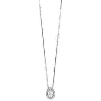 Brilliant Embers Sterling Silver Rhodium-plated 28 Stone 18 inch Halo Micro Pavé CZ Teardrop Necklace with 2 Inch Extender — alternate view