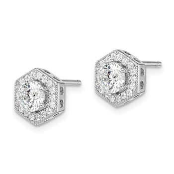 Brilliant Embers Sterling Silver Rhodium-plated 38 stone Micro Pavé CZ Halo Hexagon Post Earrings — alternate view