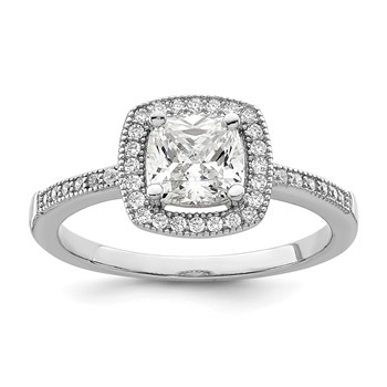 Brilliant Embers Sterling Silver Rhodium-plated 37 Stone Halo Micro Pavé CZ Ring