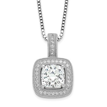 Brilliant Embers Sterling Silver Rhodium-plated 35 Stone 18 inch Halo Micro Pavé CZ Necklace with 2 Inch Extender