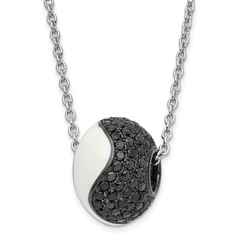 True Fire Sterling Silver White Enamel & CZ Bead Necklace