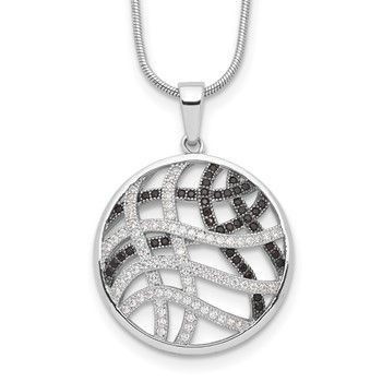 Brilliant Embers Sterling Silver Rhodium-plated 118 stone 18 inch Micro Pavé Black and White CZ Necklace with 2 Inch Extender