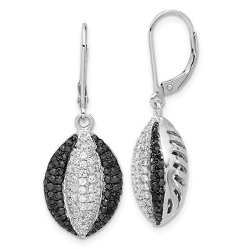 Brilliant Embers Sterling Silver Black & Clear CZ Leverback Earrings