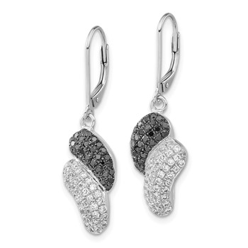 Sterling Silver Black & Clear CZ Leverback Dangle Earrings — alternate view