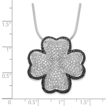 Sterling Silver Black & Clear CZ Brilliant Embers Four Leaf Clover Necklace — alternate view