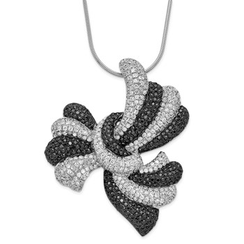 Sterling Silver Black & Clear CZ Brilliant Embers Bow Necklace